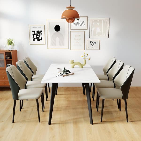 63 in. White Sintered Stone with Black Metal 4-Legs Dining Table (Seats-6)