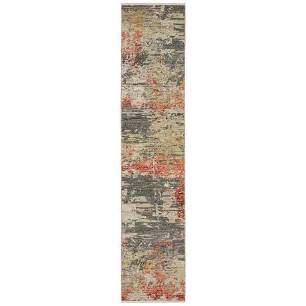 AVERLEY HOME Solano Beige/Pink 2 ft. x 12 ft. Pixelated Abstract Wool Nylon Blend Fringe-Edge Indoor Runner Area Rug