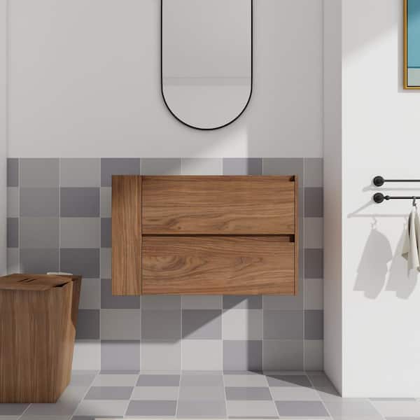 FUNKOL 29.3 in. W. x 17.94 in. D x 18.88 in. H Wall Mounted Plywood Bath Vanity Cabinet without Top in Brown Oak