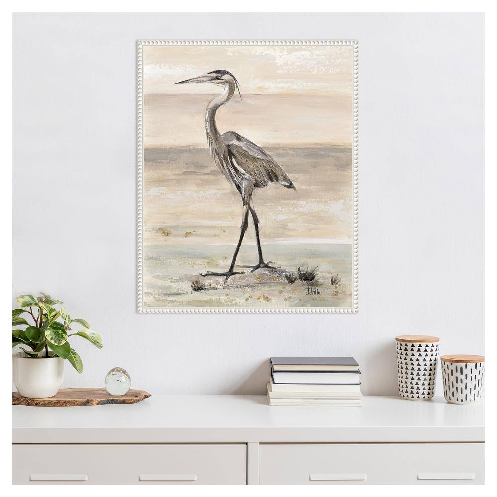Graceful Egret Beaded Framed Canvas Wall Art