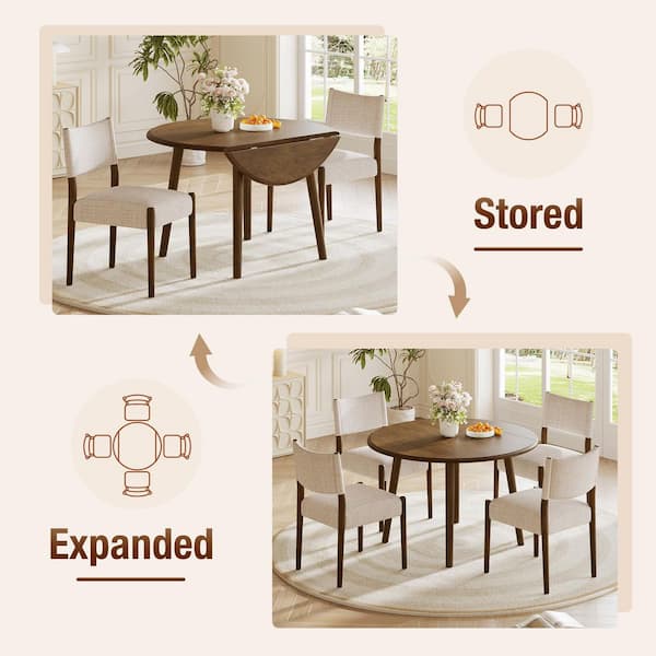 Harper & Bright Designs 3-Piece Walnut Drop-leaf Round Wood Top Dining ...