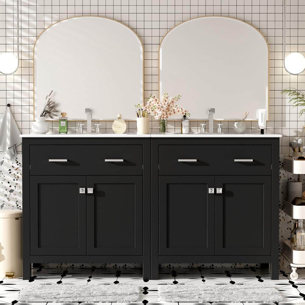 60 in. W x 18.3 in. D x 33.6 in. H Black  Bathroom Vanity Set with 4 Doors, Flip Drawers and Soft Close Doors price history on PriceWatchPro