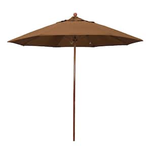 9 ft. Woodgrain Aluminum Commercial Market Patio Umbrella Fiberglass Ribs and Push Lift in Heather Beige Sunbrella