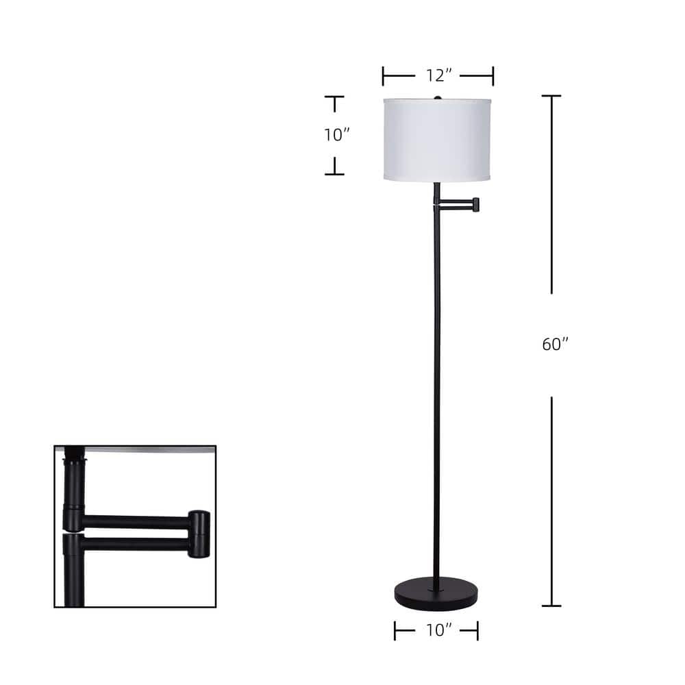 Black Metal Swing Arm Floor Lamp with White Linen Shade
