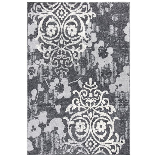 Adirondack Charcoal/Ivory 3 ft. x 4 ft. Floral Damask Area Rug