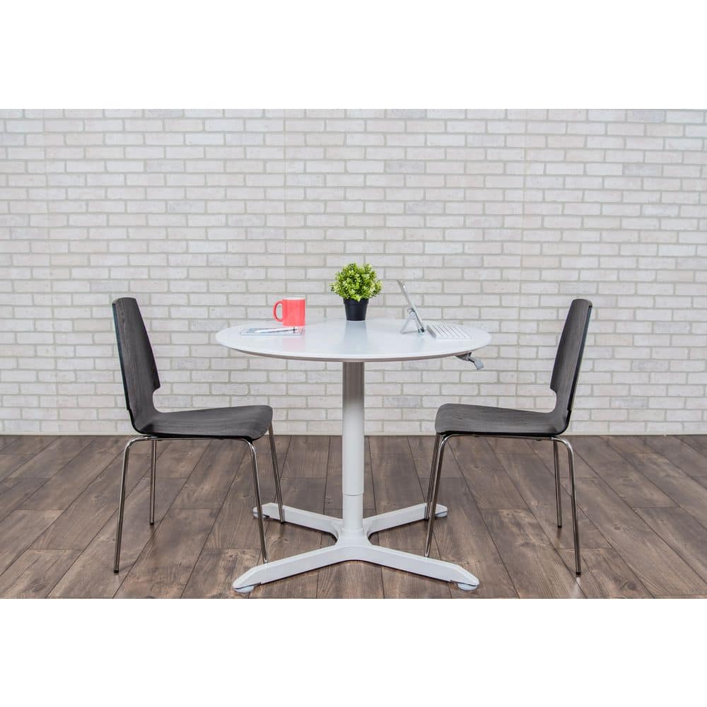 Contemporary White Round Wood Bar Height Adjustable Table