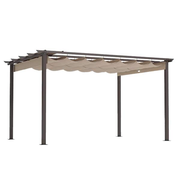 10 ft. x 13 ft. Aluminum Outdoor Pergola with Brown Retractable Shade Canopy