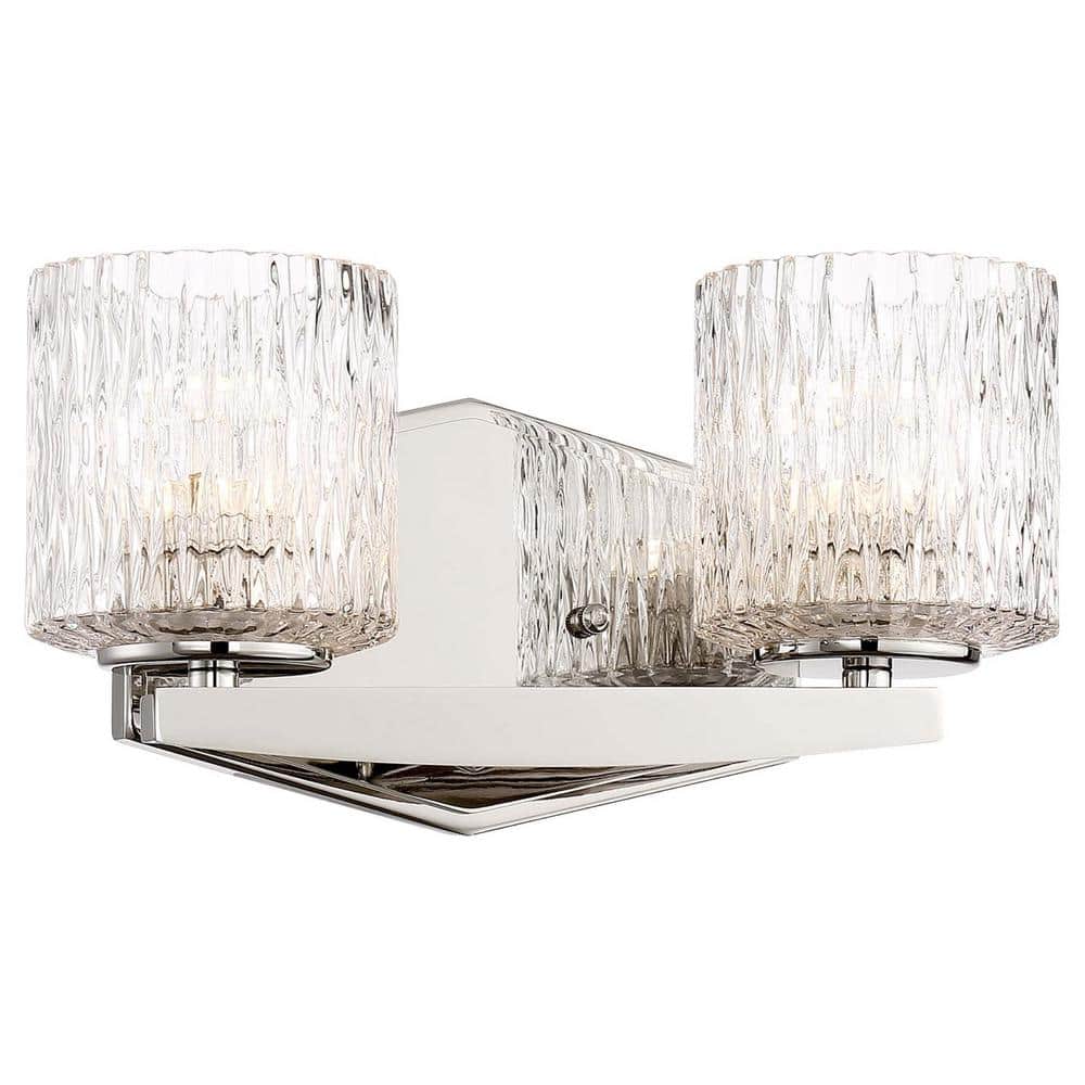 Elegant Dual-Arm Polished Nickel Bath Vanity with Clear Jeweled Glass