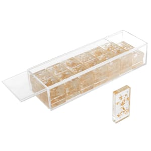 Acrylic Clear 28-Pieces Domino Game and Display Box Strategy Game, Tabletop Decoration and Modern Home Decor Gold Foil