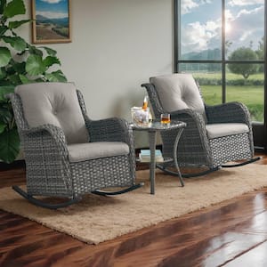 Outdoor Gray Wicker Outdoor Rocking Chair with CushionGuard Gray Cushions Patio (Set 2-Pack)