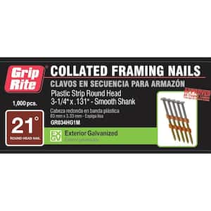 3.25 in. x 0.131 in 21° Hot Galvanized Plastic Collated Smooth Shank Round-Head Framing Nails (1000 per Box)