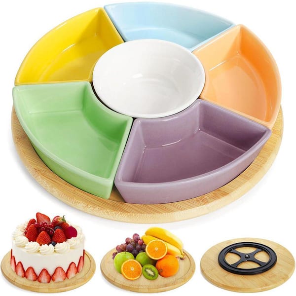 Multi-Colored 11 in. Ceramic Divided Serving Tray, 6-Removable