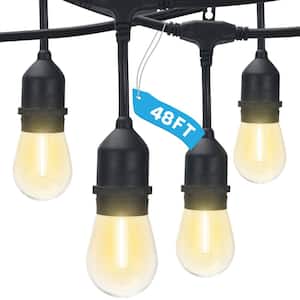 24 Light 48 ft. Outdoor Plug-in LED Edison String -Light S14 LED Bulbs IP65 ETL Commercial Grade