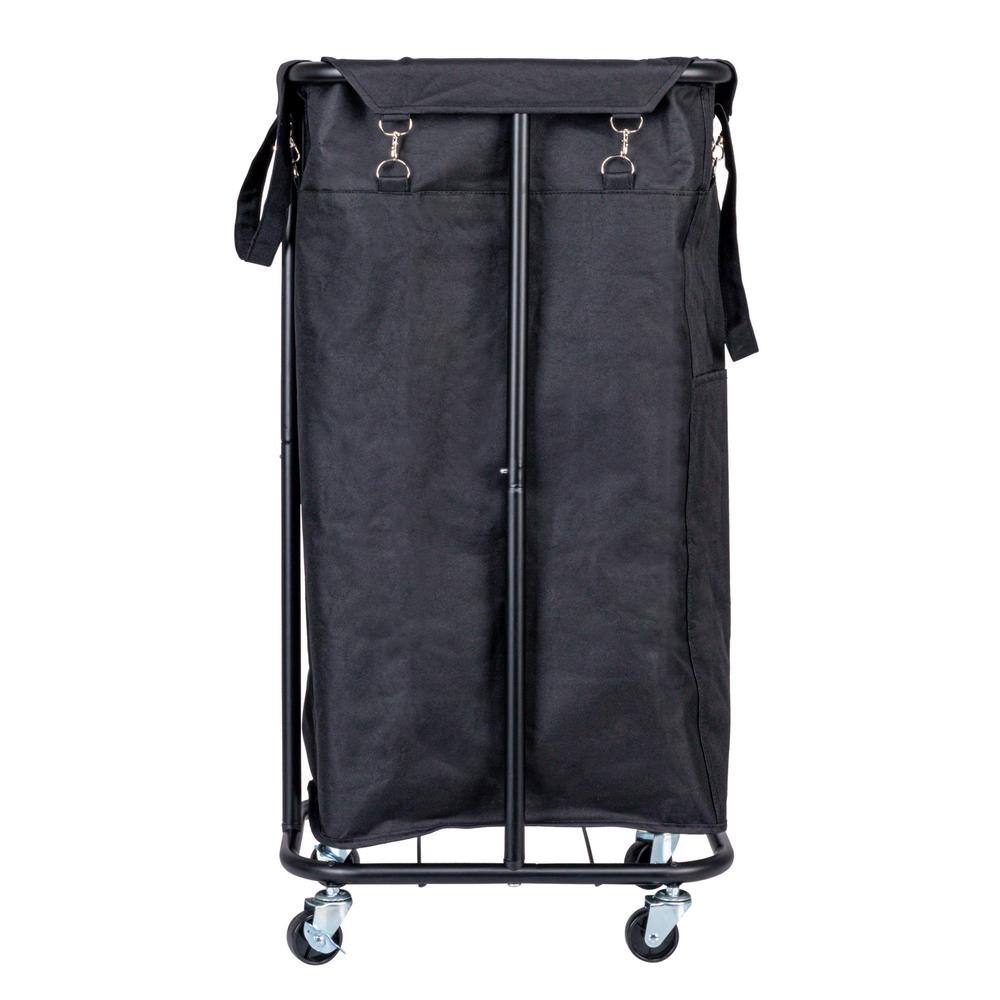 Black Canvas Rolling Laundry Sorter with Wheels