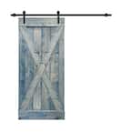 X Series 36 in. x 84 in. Pre-Assembled Denim Blue Stained Wood Interior Sliding Barn Door with Hardware Kit