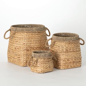 Brown 19 in. x 16.5 in., 12 in. x 12.5 in. & 10.5 in. x 8.5 in. Wicker Decorative Basket With Rope Handles Set of 3