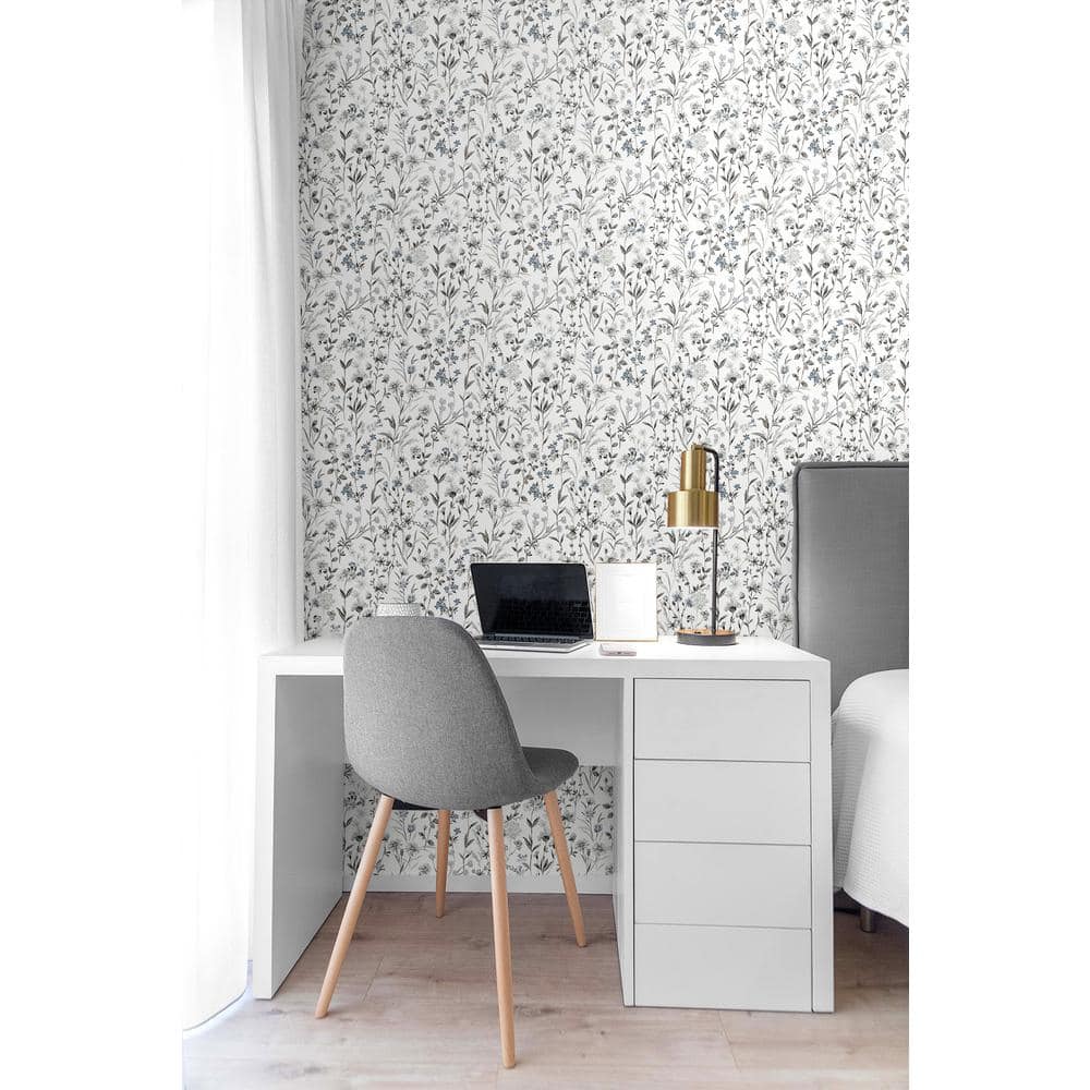 Charcoal and Bluestone Floral Peel and Stick Wallpaper