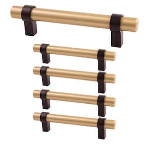 Emery 3-3/4 in. (96mm) Center-to-Center, Satin Gold/Matte Black Bar Pull, 5-Pack