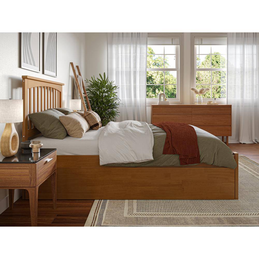 Light Toffee Full Wood Platform Bed with Twin Trundle