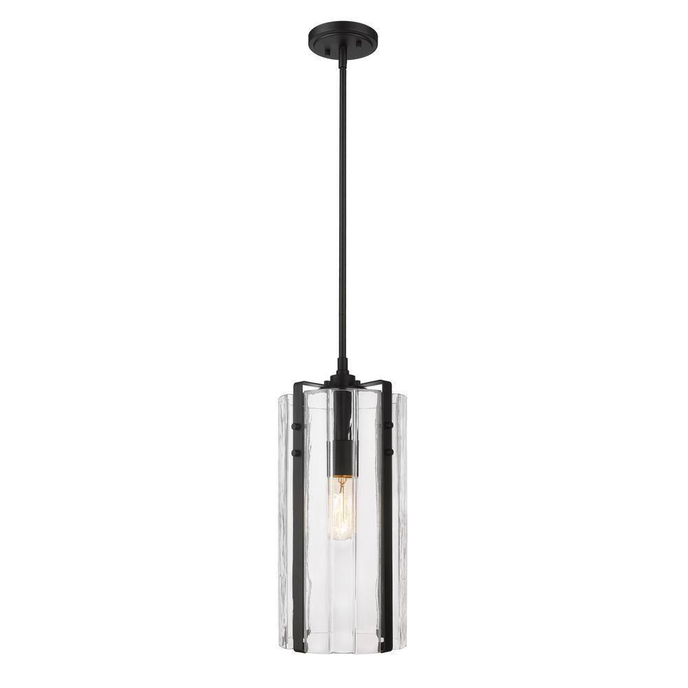 Alverton Matte Black Handcrafted Glass 1-Light Indoor/Outdoor Pendant