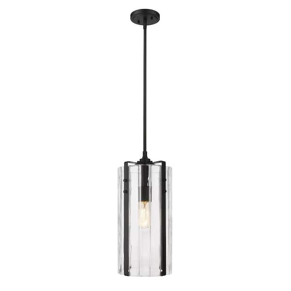 Unbranded Alverton 8 in. 1 Light Pendant Matte Black with Clear Glass Shade