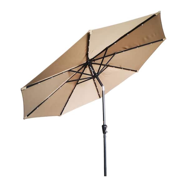 cenadinz 9 ft. Market Patio Umbrella with LED Lights in Taupe
