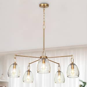 28.7 in. Modern 5-Light Brass Gold Island Chandelier for Kitchen with Bell Glass Shades Dining Room Pendant Light