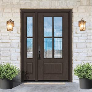 Regency 51 in. x 80 in. 3/4 Lite 4SDL Oasis Deco Glass RHIS Prefinish Hickory Fiberglass Prehung Front Door 112 in. SL