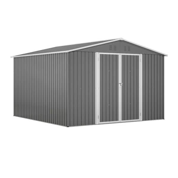 10 ft. W x 10 ft. D Gray Metal Shed with Lockable Double Door (100 sq. ft. )