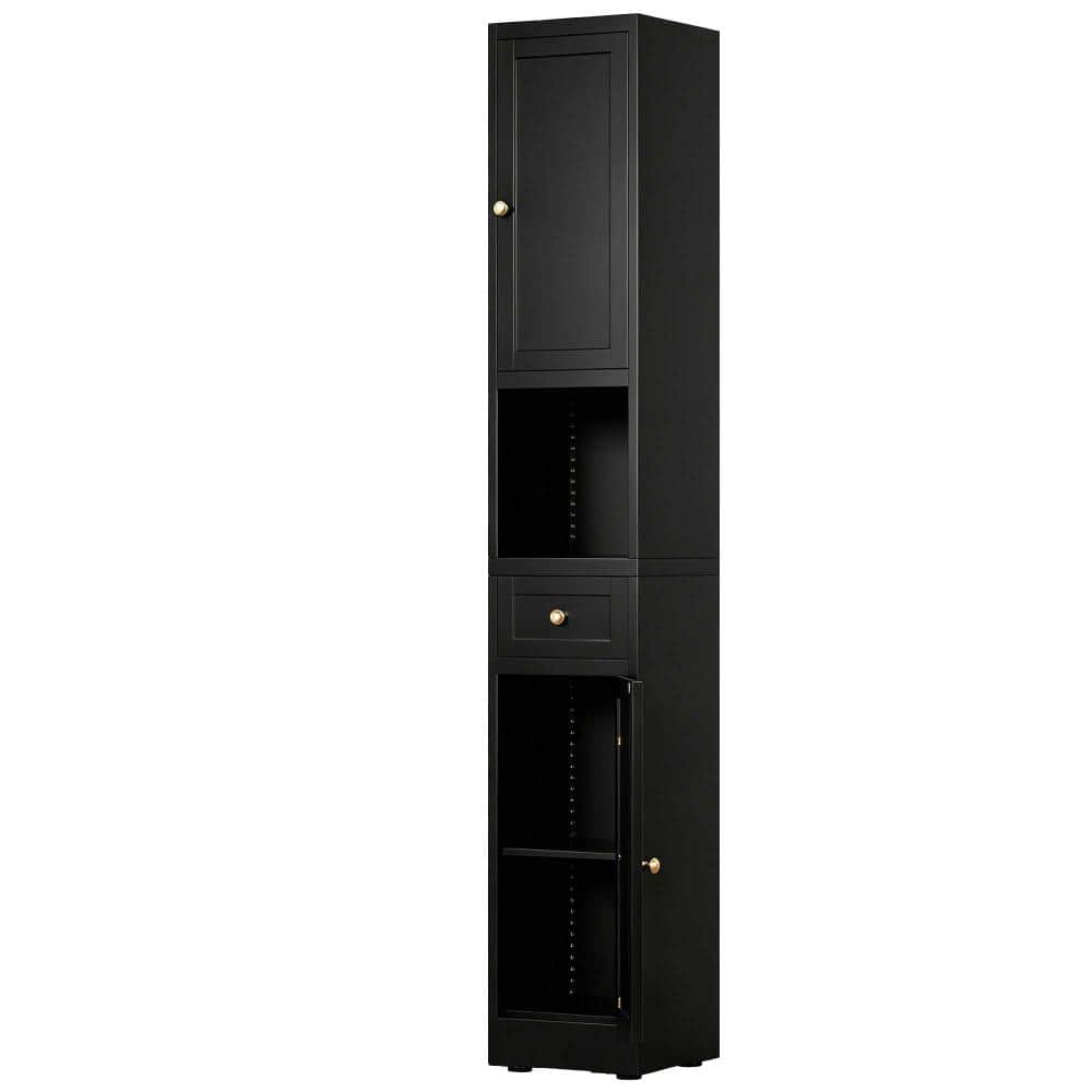 12 in W x 12 in D x 71 in H Linen Cabinet, Metal Bathroom Storage Cabinet with 2 Doors, 5-Tier, Adjustable Shelve, Black price history on PriceWatchPro