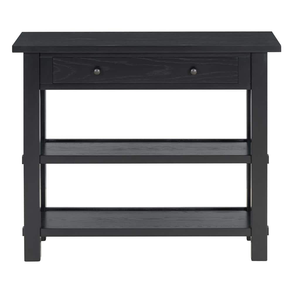 36 in. W x 14 in. D x 30.5 in. H Black Wood Linen Cabinet with Drawer, 2-St