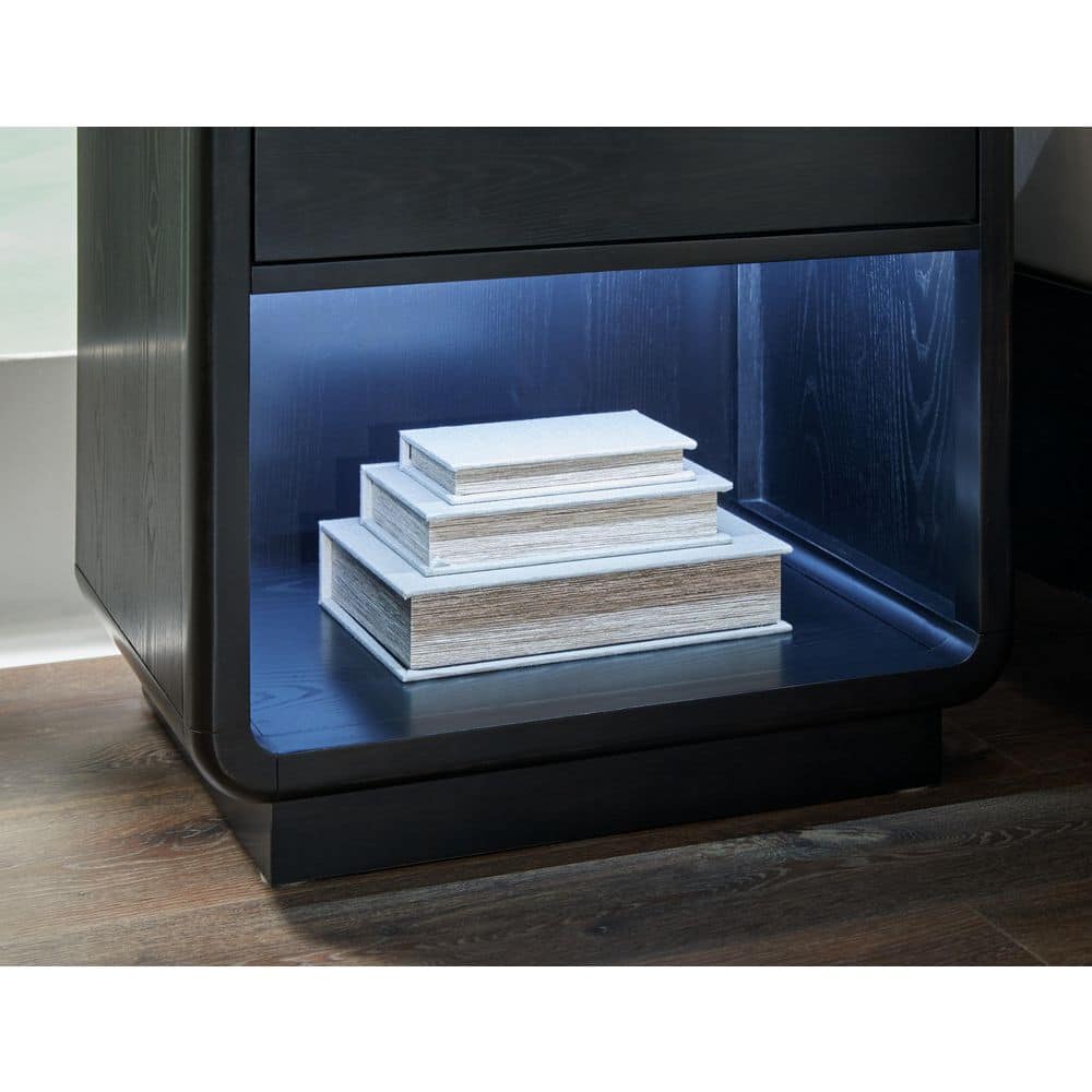 Black Modern Nightstand with LED Light and USB Ports