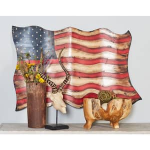 27 in. x 41 in. Red Metal Vintage American Flag Wall Decor