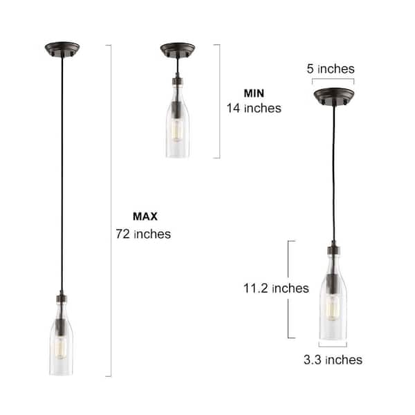 LNC Linear Bronze Pendant Light 1-Light Modern Glass Island Chandelier Hanging Light with Wine Industrial Bottle Shades