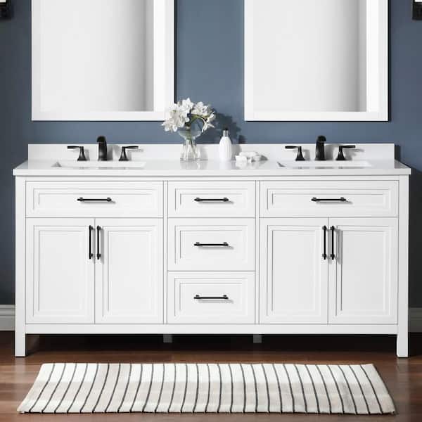 Home Decorators Collection Mayfield 72 in. W x 22 in. D x 34 in. H Double Sink Bath Vanity in White with White Engineered Stone Top