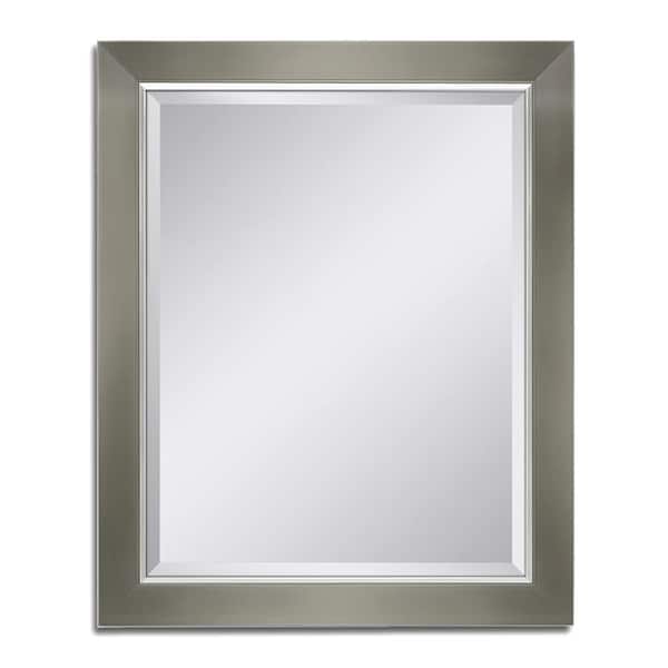 Deco Mirror 27.5 in. W x 33.5 in. H Framed Rectangular Beveled Edge Bathroom Vanity Mirror in Brush Nickel