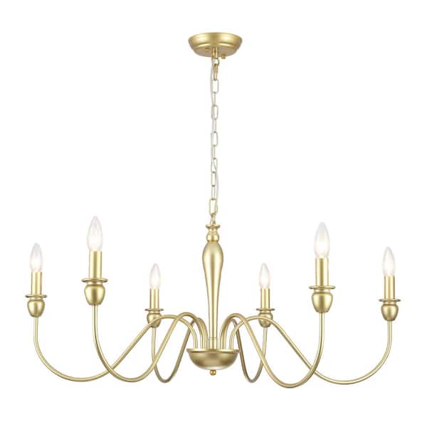 6-Light Golden Classic Farmhouse Candle Style Chandelier for Living Room Bedroom with No Bulbs Included