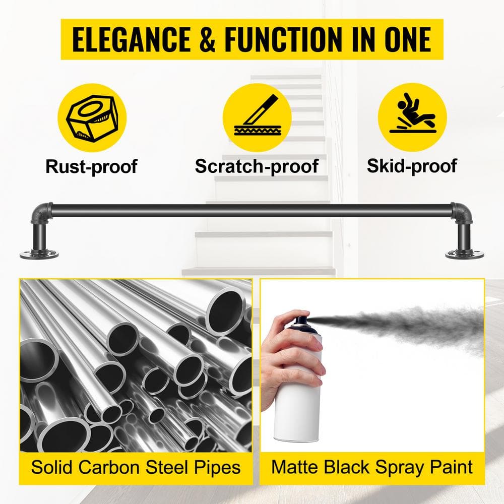 Black 3ft Metal Staircase Handrail with PVC Coating