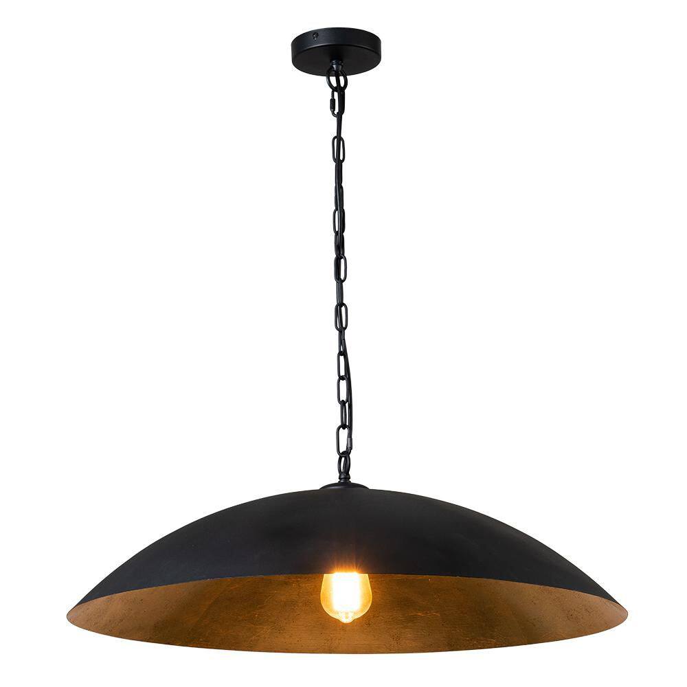 Brava 27.5 in. 1-Light Black Flat Dome and Dark Gold Foil Metal Pendant Light Modern Vintage Ceiling Hanging Light price history on PriceWatchPro