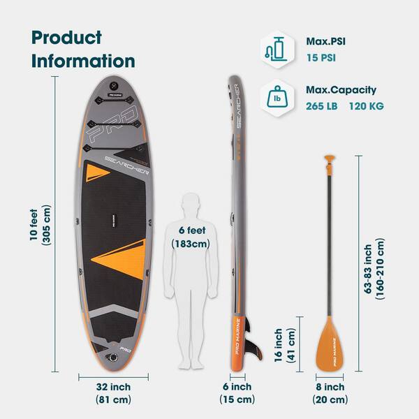 LTMATE 10 ft. Inflatable Stand Up Paddle Board in Orange with Aluminum Paddle SUP Accessories Waterproof Bag HDSEA001 The Home Depot