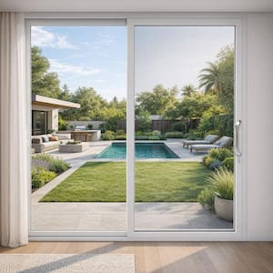 96 in. x 80 in. Matte White Universal Handing Aluminum Sliding Patio Door with Aluminum Frame and Lockset