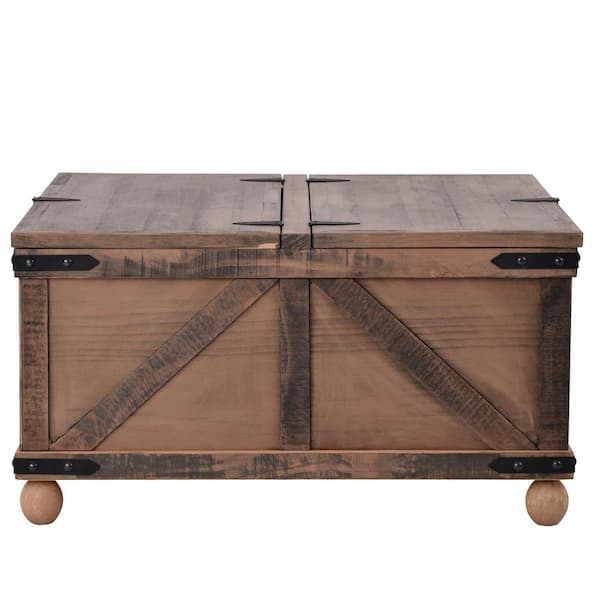 Unbranded Lift Top Brown Wood Outdoor Coffee Table with Storage