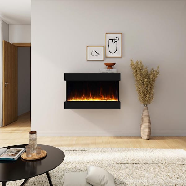 42 in. Wall Mount and Recessed Electric Fireplace in Black