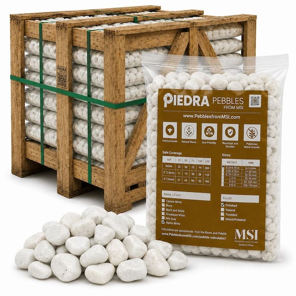 Alpine White 0.4 cu. ft. (1 in. to 2 in.) Bagged Landscape Pebbles - 56 Bags/Pallet