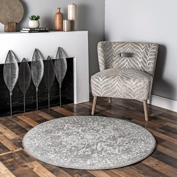 Odell Distressed Persian Silver 4 ft. Round Indoor Area Rug