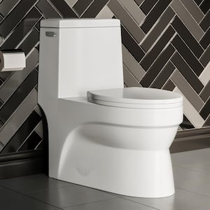 Virage 1-Piece 1.28 GPF Single Flush Elongated Toilet in Glossy White, Seat Included