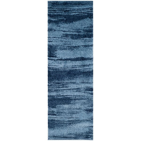 Retro 2 ft. x 17 ft. Light Blue/Blue Striped Monochrome Runner Rug