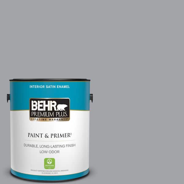 BEHR PREMIUM PLUS 1 gal. #N530-4 Power Gray Satin Enamel Low Odor Interior Paint & Primer
