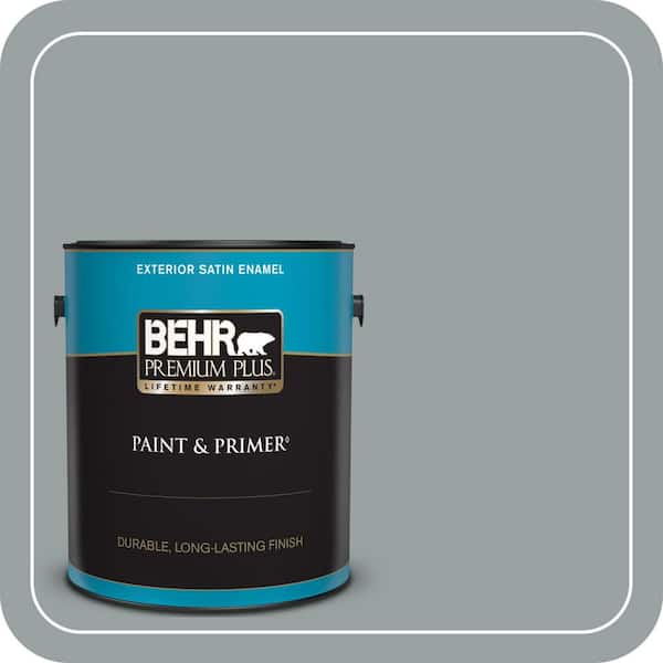 BEHR PREMIUM PLUS 1 gal. Home Decorators Collection #HDC-SM16-02 River Rock Grey Satin Enamel Exterior Paint & Primer