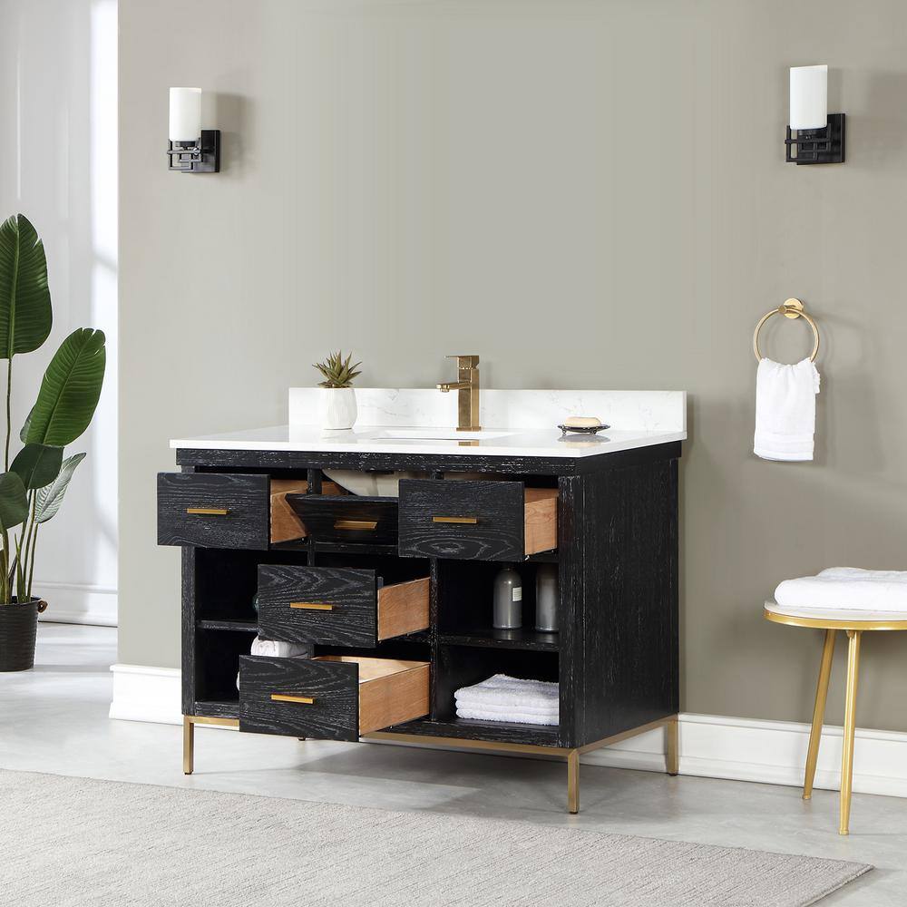 Kesia 48" Black Oak Bathroom Vanity with White Stone Countertop